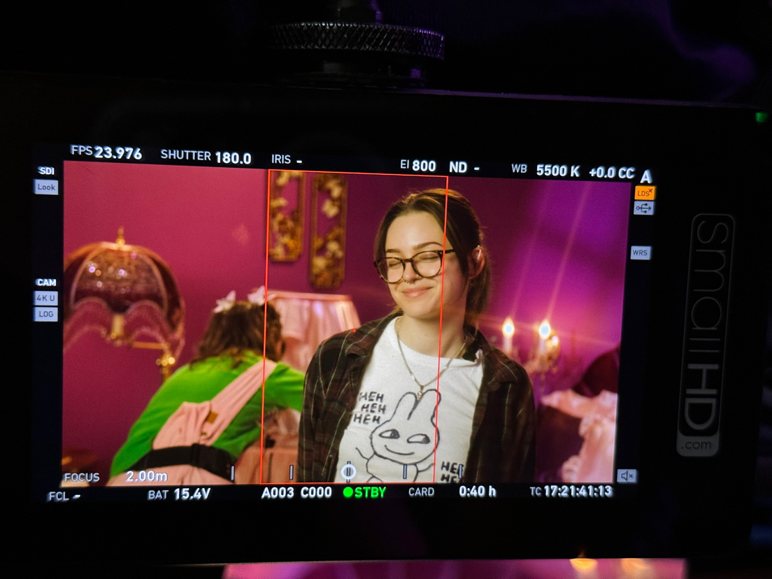 looking at Emmy through a camera monitor